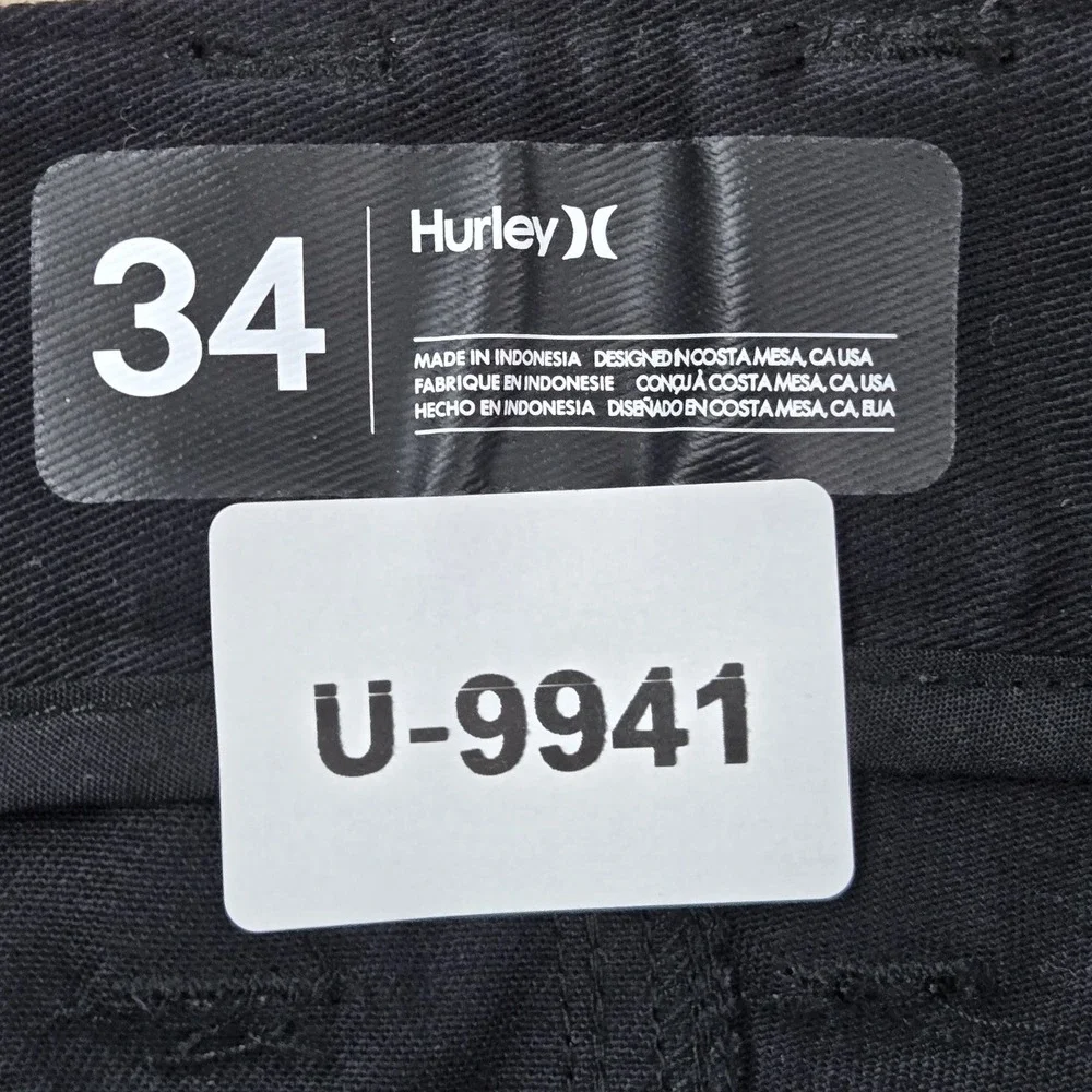 Hurley Men Pants 34 Black Chino BV1696 Casual Button 31